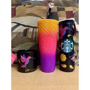 Dia de Muertos Starbucks 2024 Black Day of Dead Skull Bottle Tumbler & Mug Combo